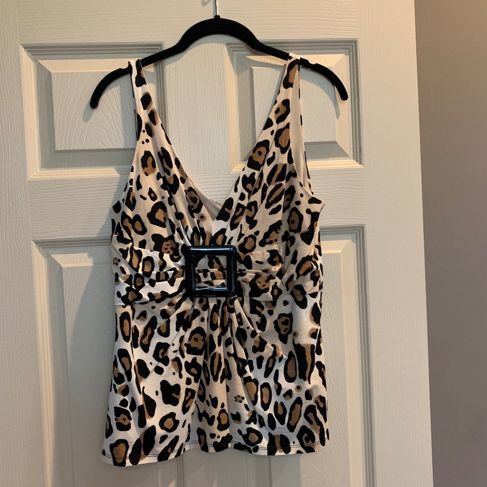 Cache Leopard Print Sleeveless Top Sz L - image 1